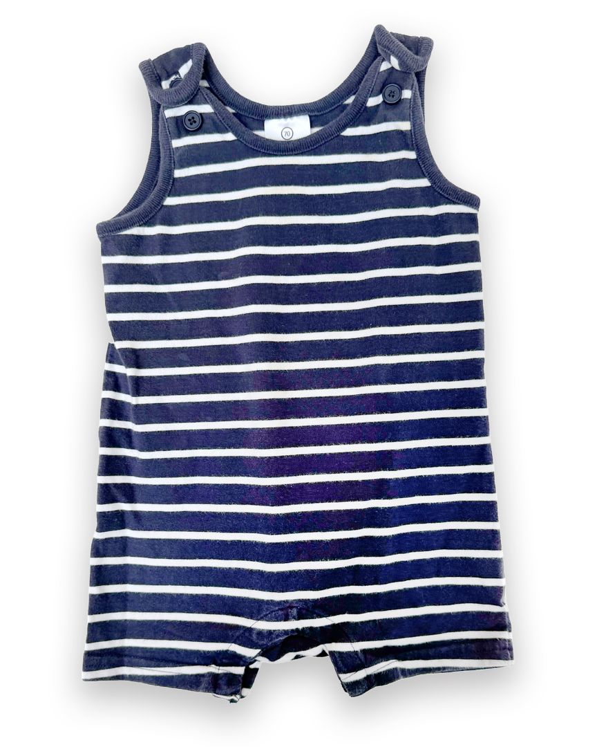 Blue/White Hanna Andersson Sleeveless Romper, 12M