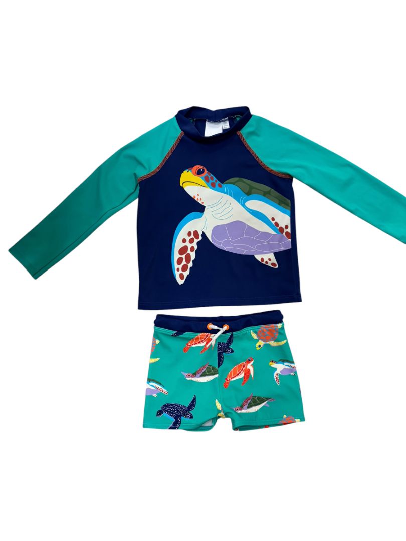 Navy/Green Baby Boden Turtle Rashguard Set, 18-24M