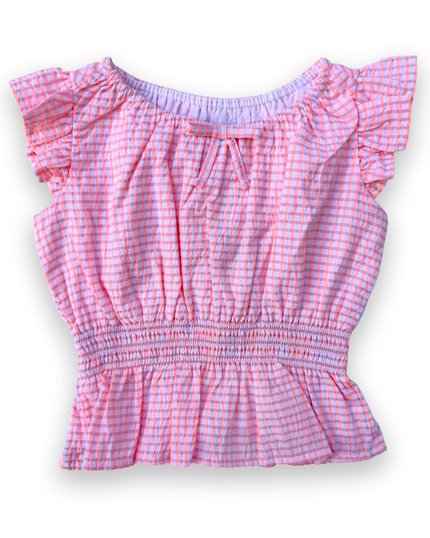Orange  Janie & Jack Gingham Peplum Shirt, 3T