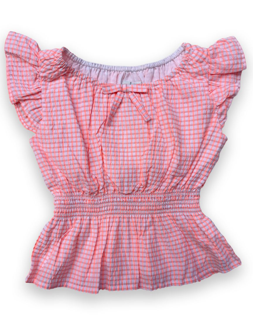 Orange  Janie & Jack Gingham Peplum Shirt, 5T