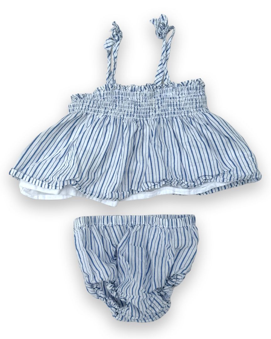 White/Blue  Baby Gap Striped Linen Set A, 12M