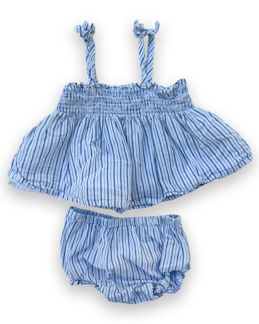 White/Blue  Baby Gap Striped Linen Set B, 12M