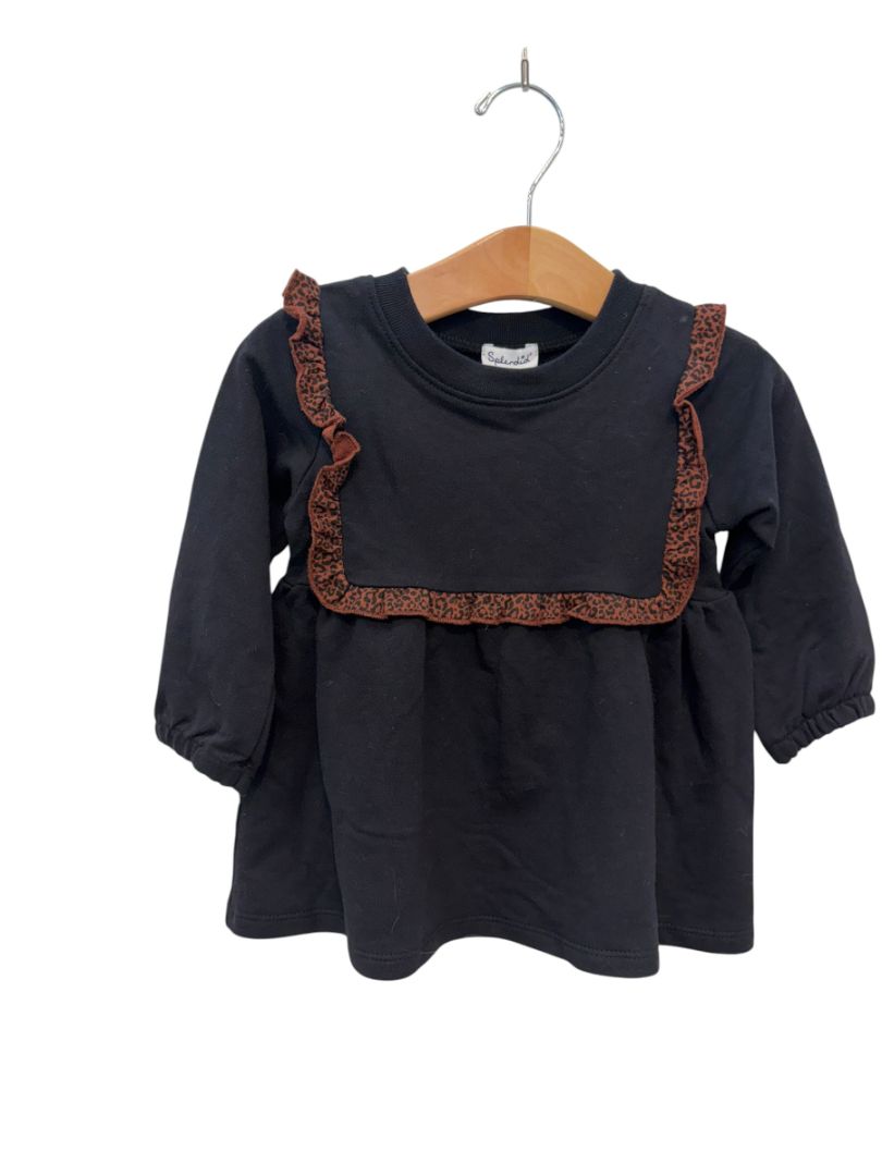 Black/Brown Splendid Leopard Ruffle Shirt, 6-12M (Brand New with Tags)
