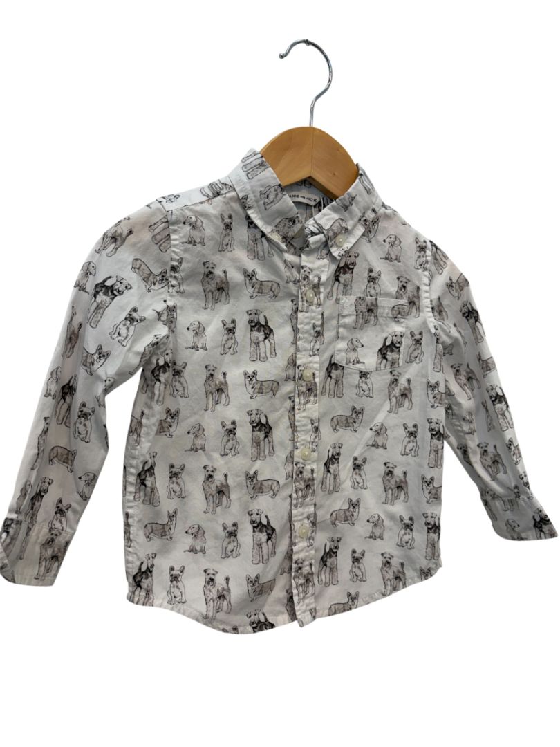 White Janie and Jack Doggie Button Down, 18-24M