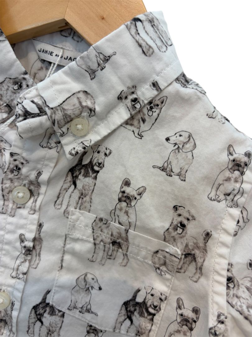 White Janie and Jack Doggie Button Down, 18-24M