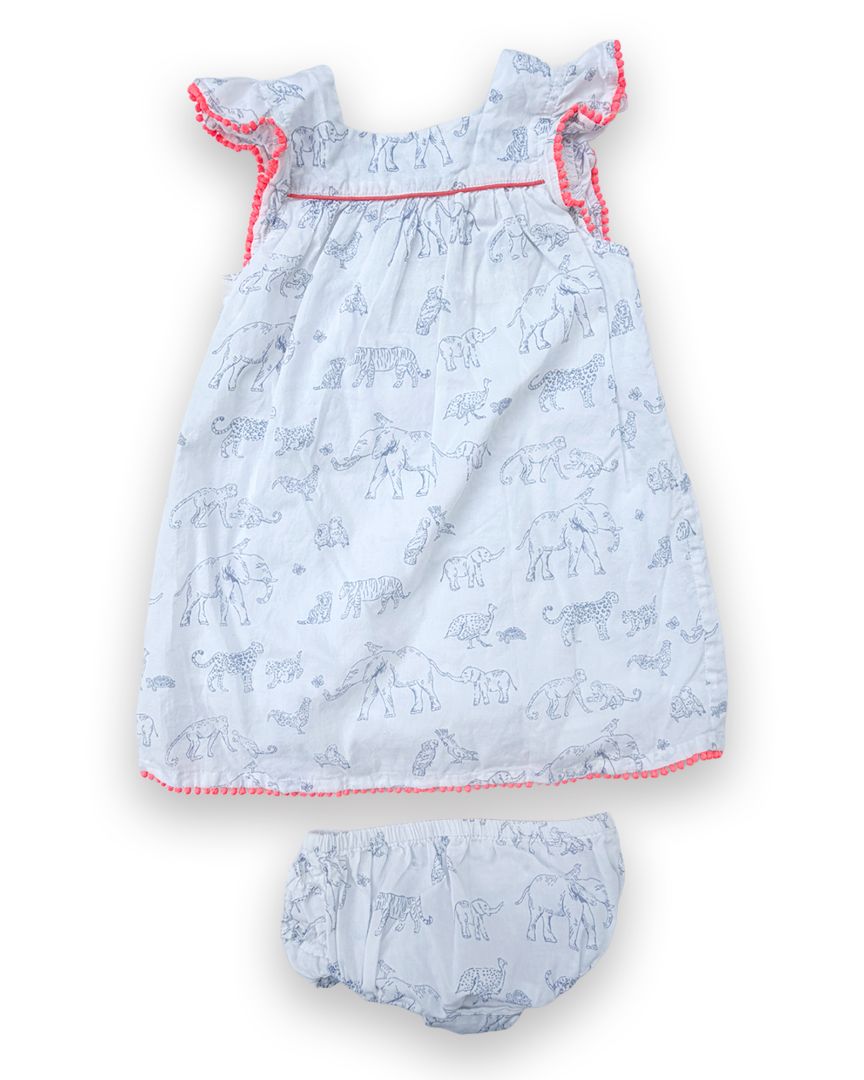 White/Blue/Pink Baby Boden Safari Sundress & Diaper Cover, 18M