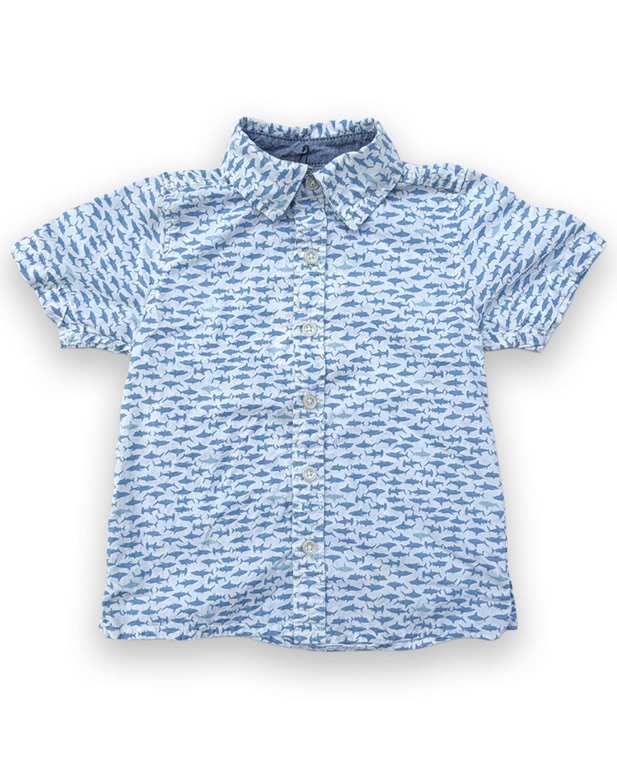 White/Blue OshKosh B'Gosh Shark Button Down, 2T
