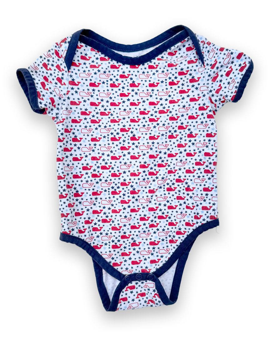 White/Blue/Red Vineyard Vines Whale Bodysuit, 6M
