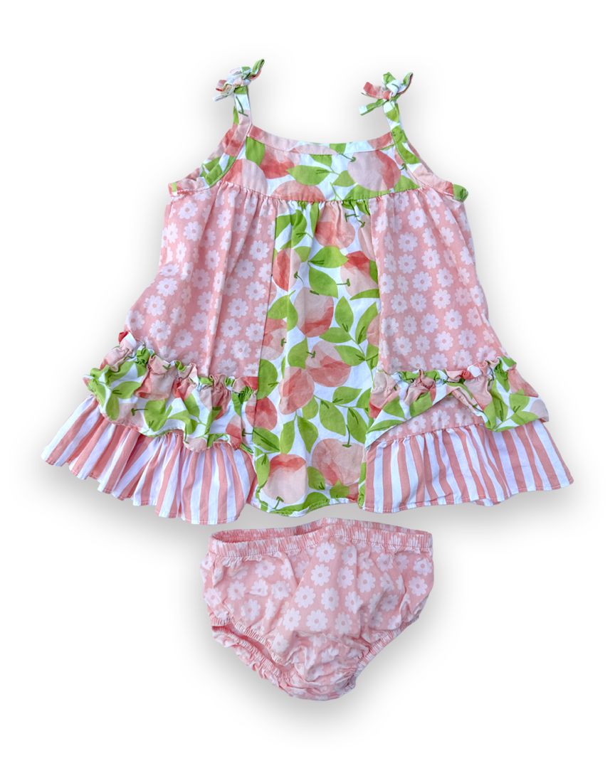 Peach Bonnie Baby Floral Sundress Set, 9M