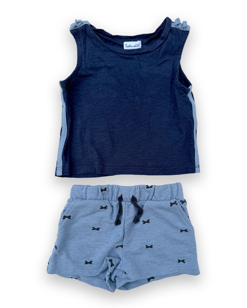 Gray/Navy Splendid Bow Short Set, 12M