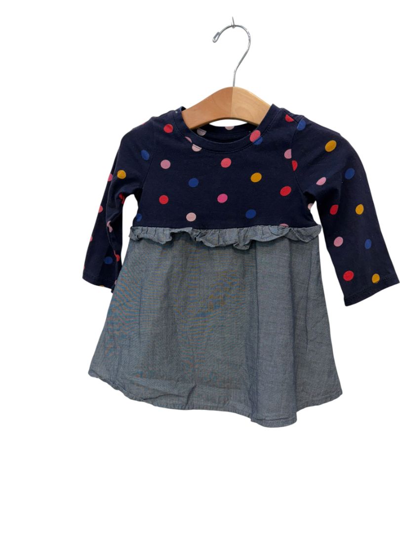 Navy/Multi-Color Baby Gap Polka Dot Shirt/Denim Skirt Dress, 12-18M
