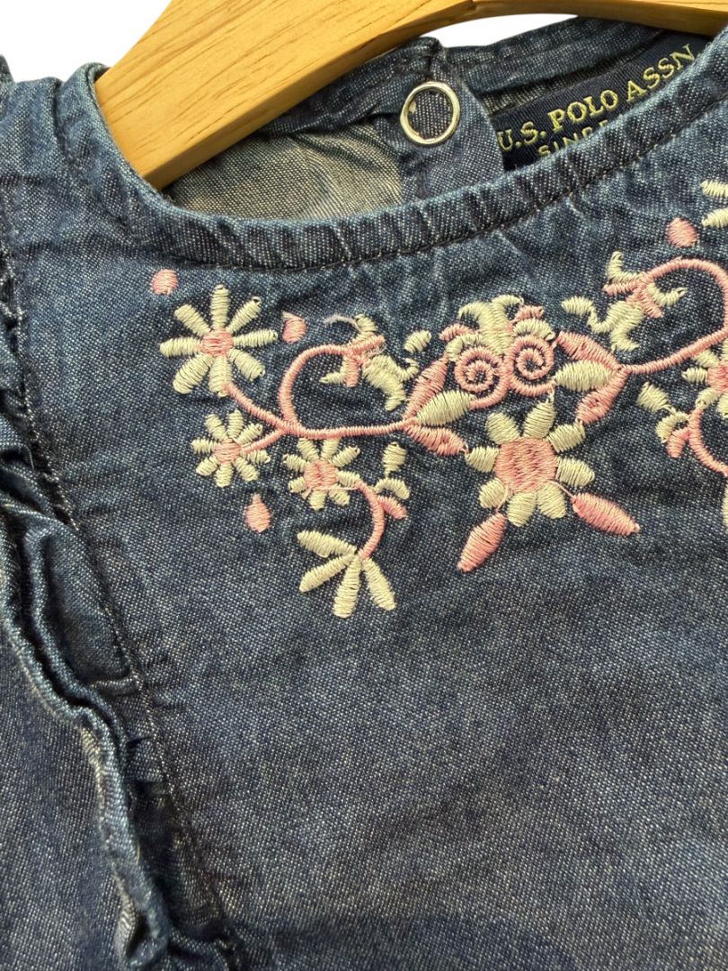 Blue & Pink U.S. Polo Assn. Denim Flower Dress & Legging Set – Size 3-6M