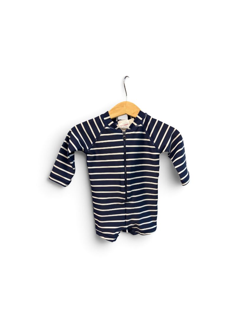 Navy/White Hanna Andersson Striped Rashguard Suit, 3-6M