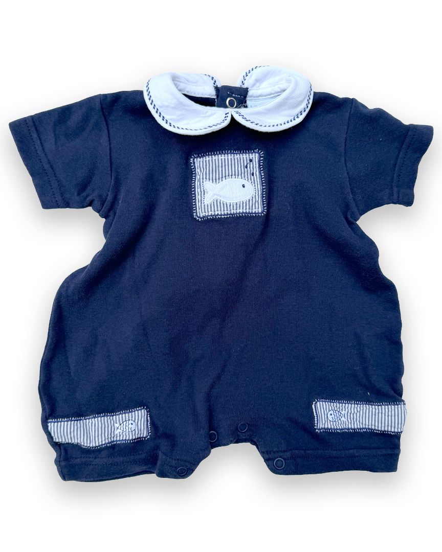 Navy Bitsy Bebe Fish Romper, 3M