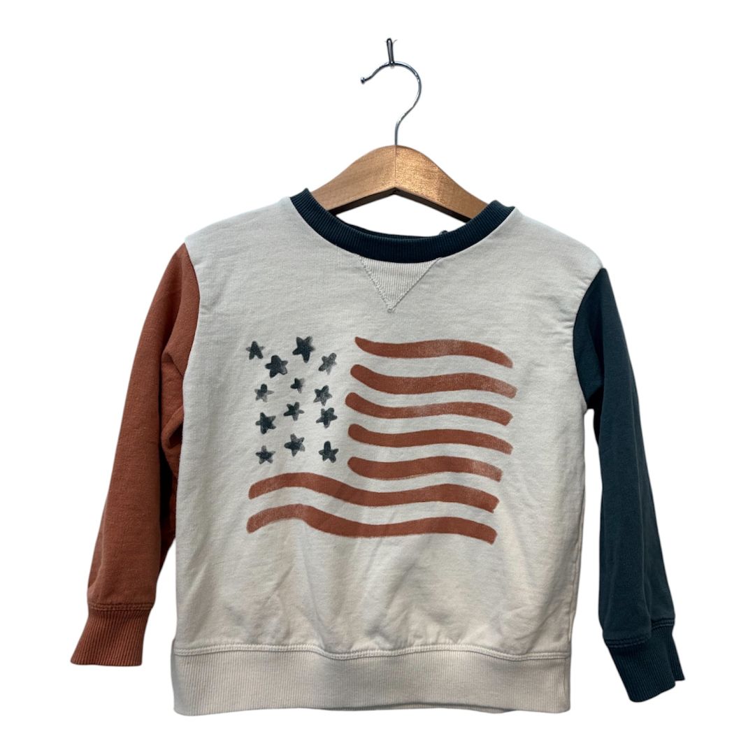 White/Blue/Brown Little Co. American Flag Sweatshirt, 2T