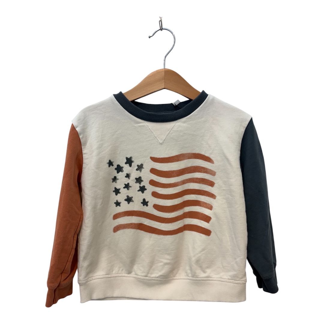White/Blue/Brown Little Co. American Flag Sweatshirt, 3T