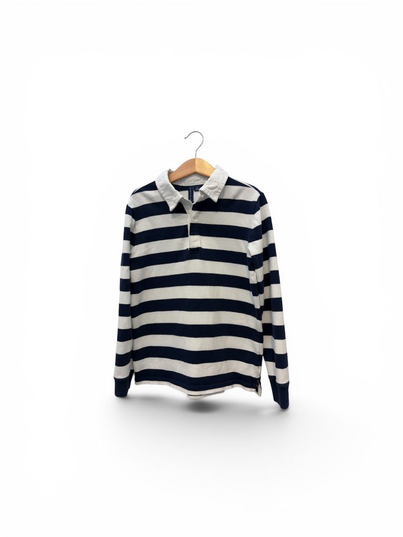 White/Navy Janie and Jack Striped Rugby Shirt, 8Y