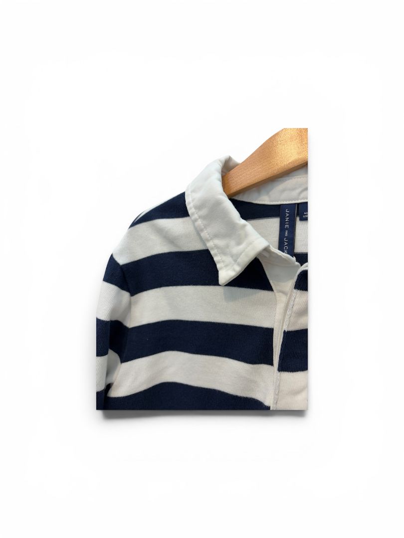 White/Navy Janie and Jack Striped Rugby Shirt, 8Y