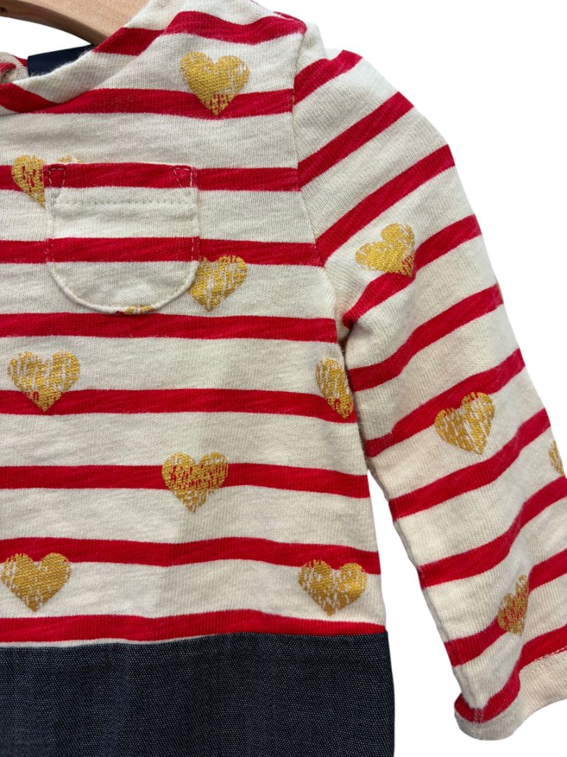 Red, Cream & Blue Baby Gap Striped Heart Dress – Size 12–18M