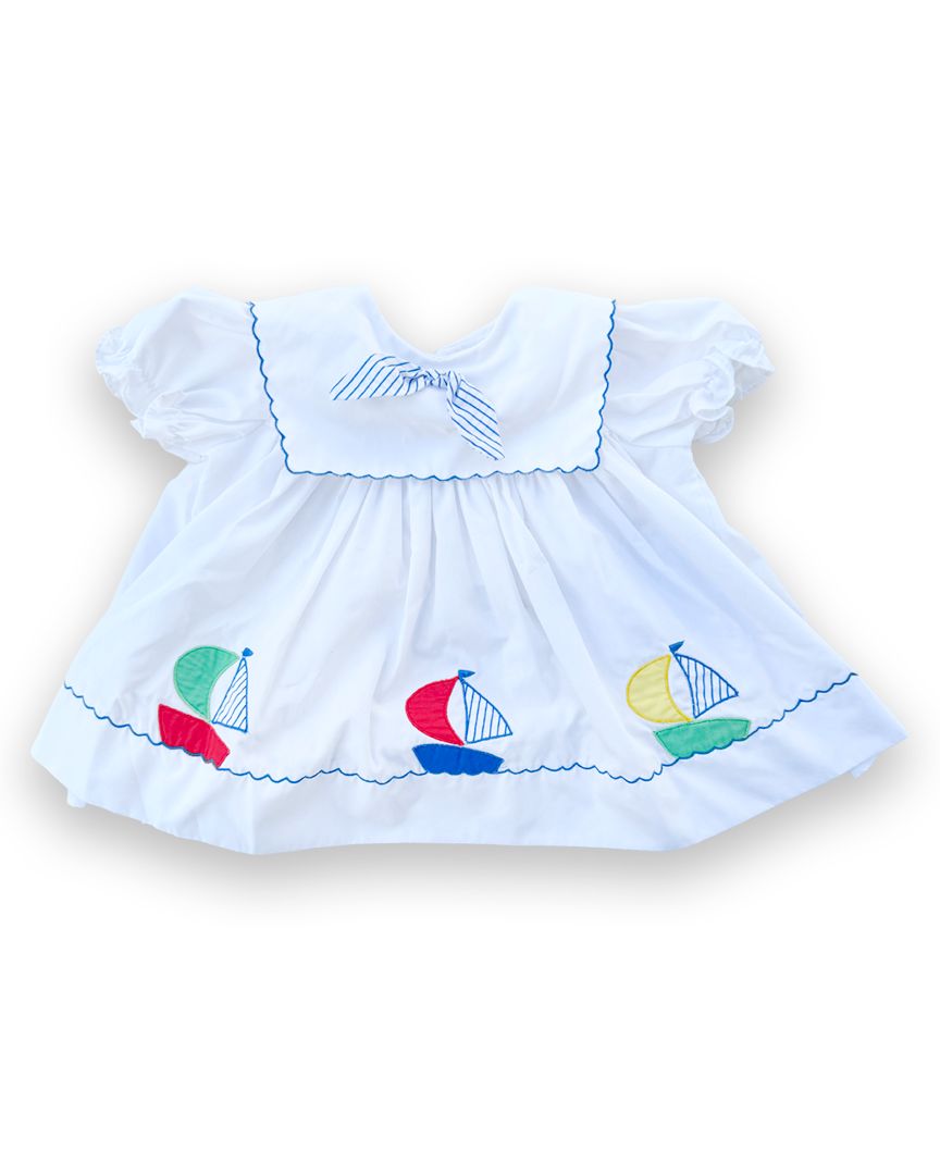 White/Blue Petite Amour Vintage Sailboat Dress, 12M