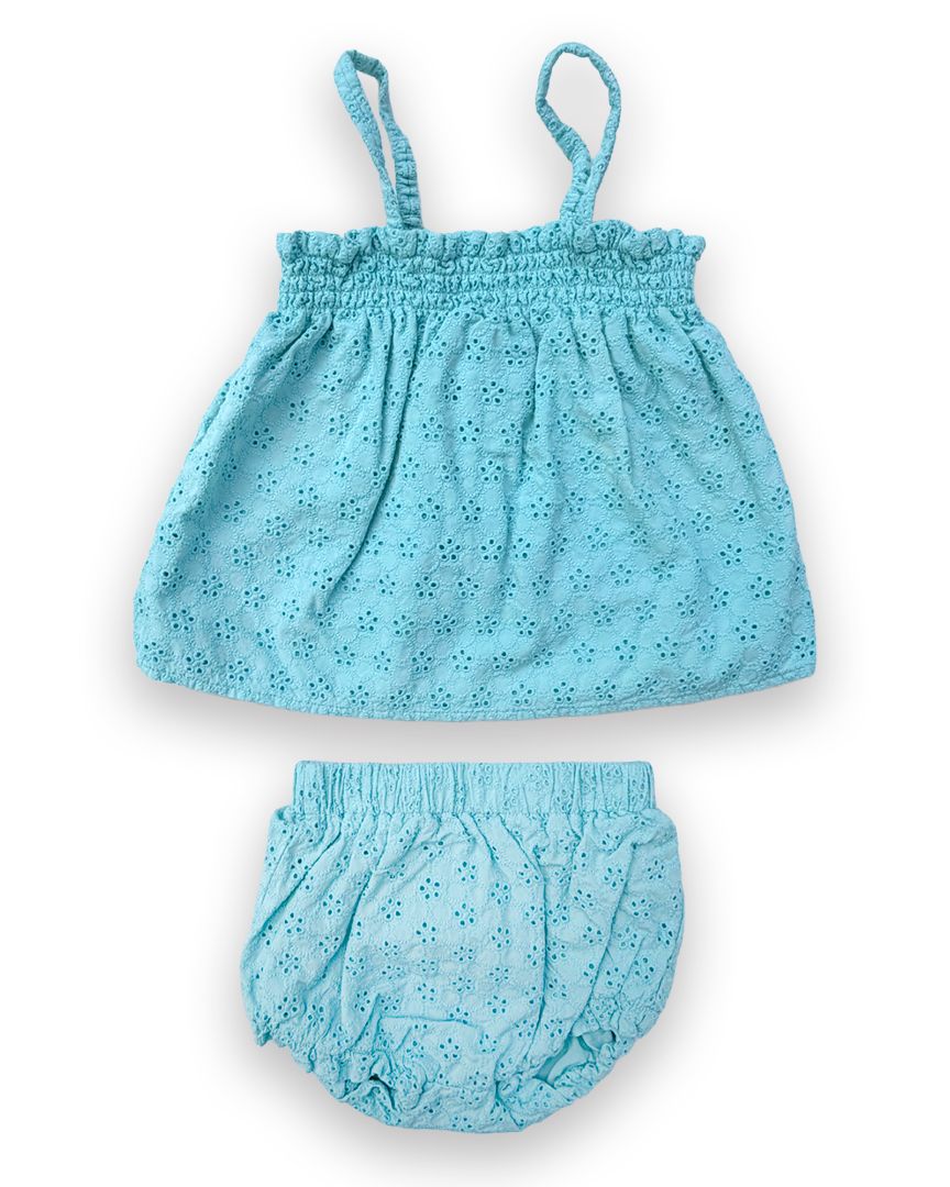 Turquoise Posh Peanut Eyelet Set, 12-18M