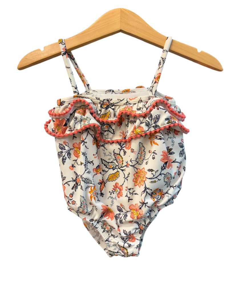 White/Pink Janie and Jack Floral Bathing Suit, 6-12M
