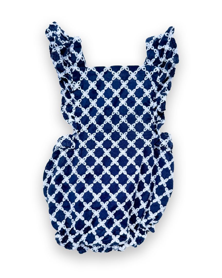 Navy Janie and Jack Eyelet Romper, 0-3M
