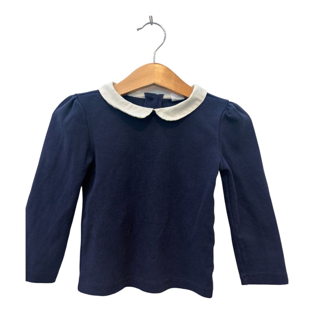 Navy Baby Gap Peter Pan Collar Ribbed Long Sleeve, 2T