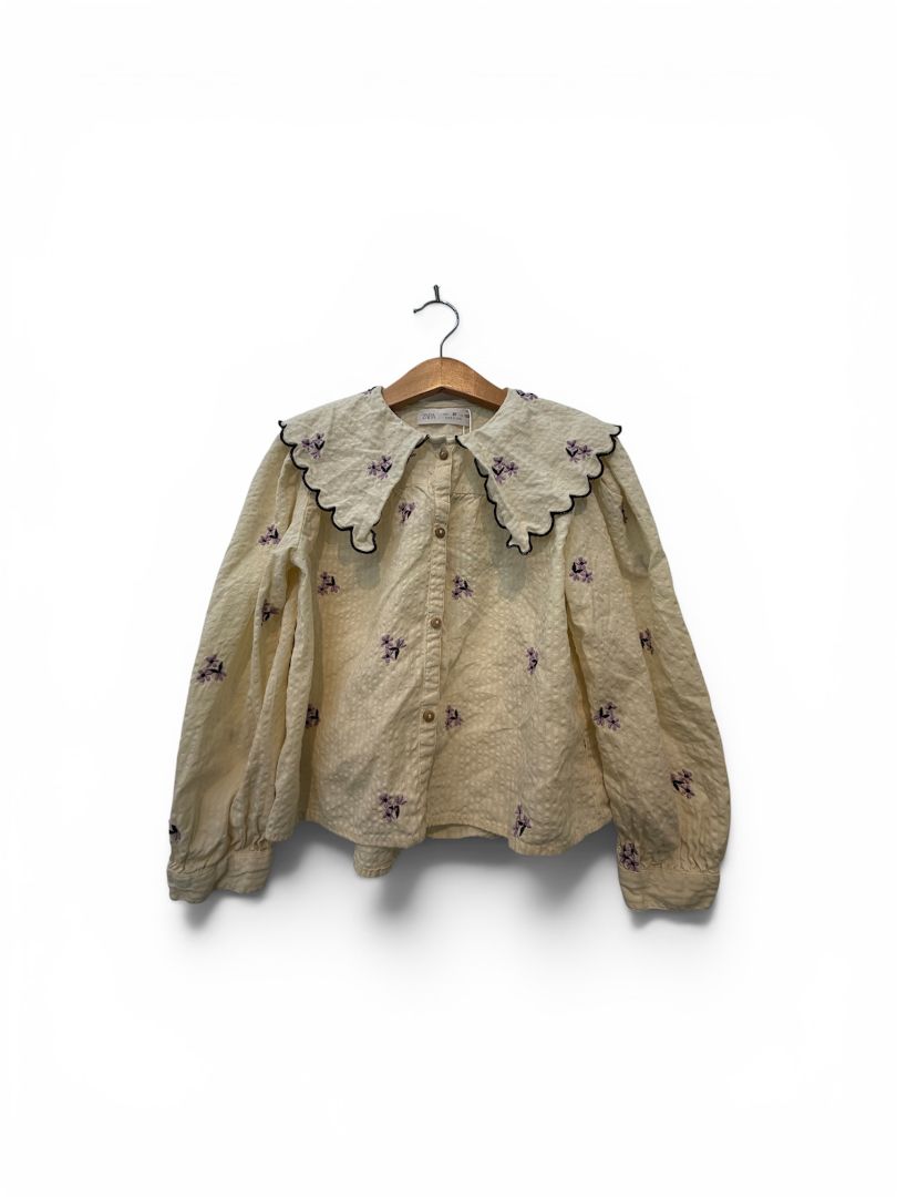 Cream & Purple  Zara Floral Button Down, 7Y