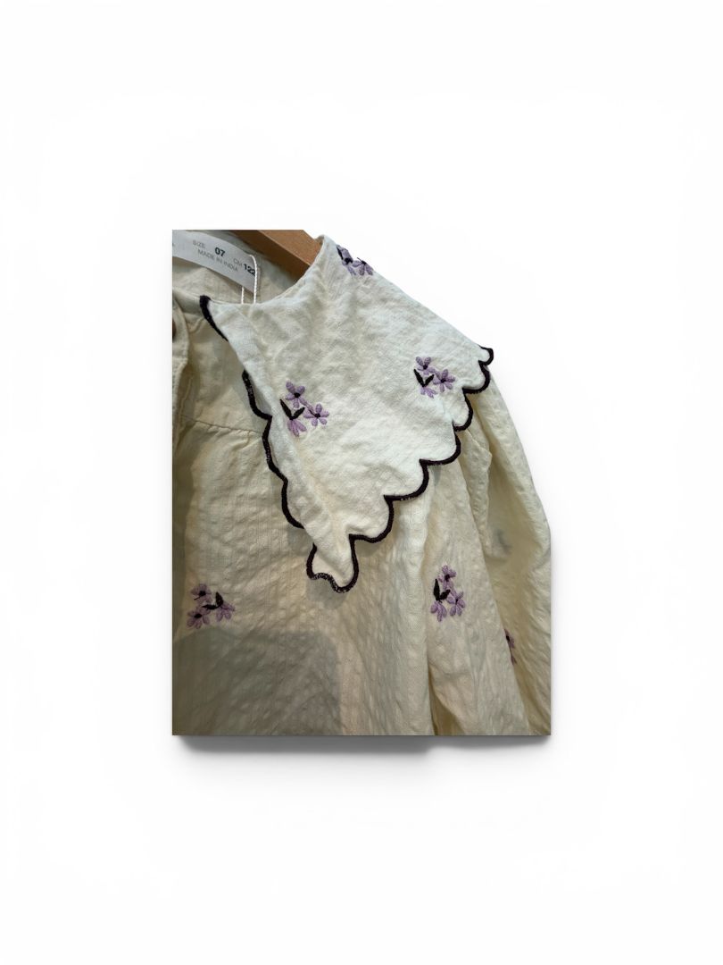 Cream & Purple  Zara Floral Button Down, 7Y