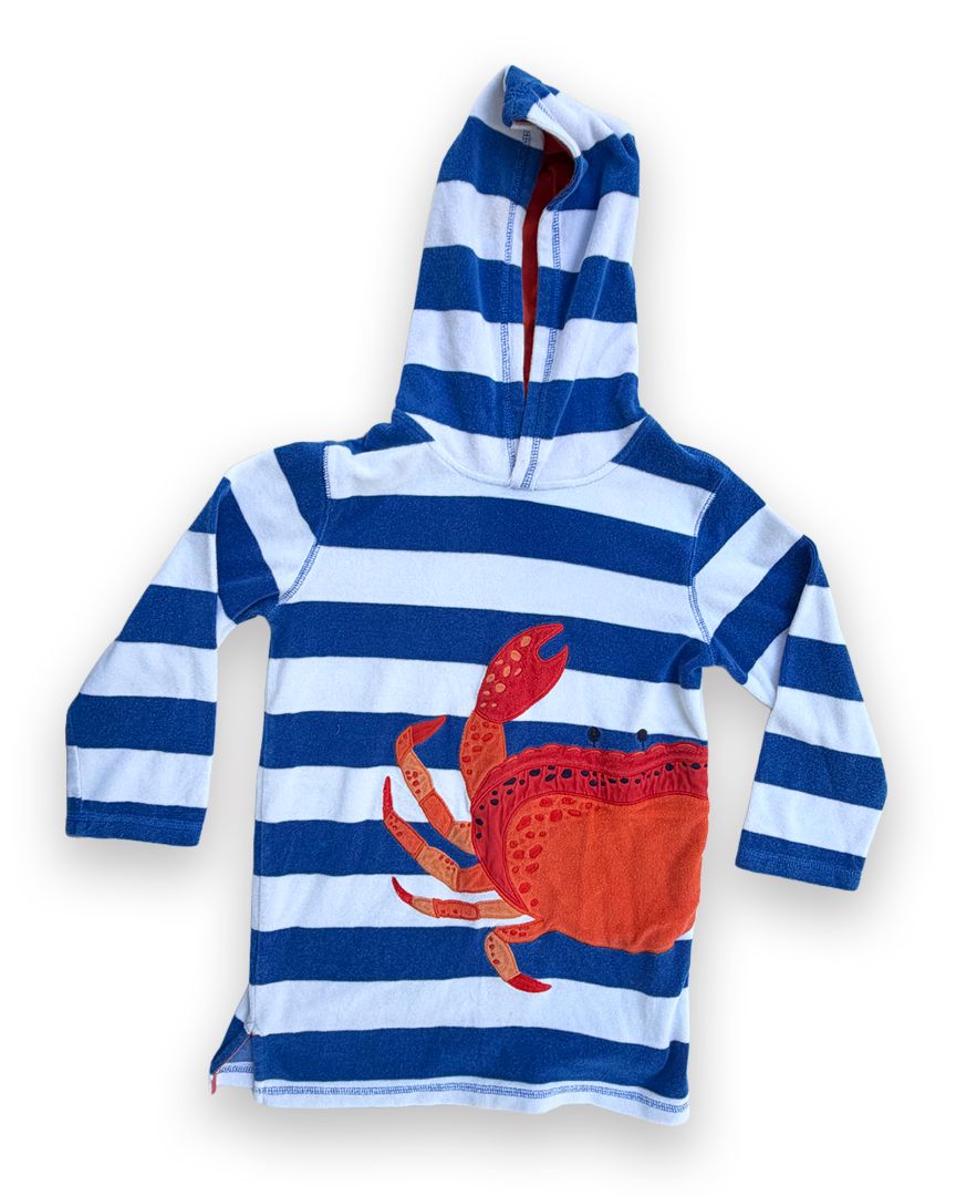 Blue/White Mini Boden Striped Terry Cover Up, 7-8Y