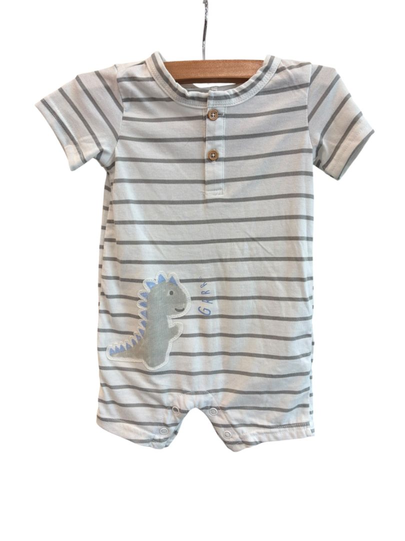White/Gray First Impressions Striped Dino Shorty, 3-6M