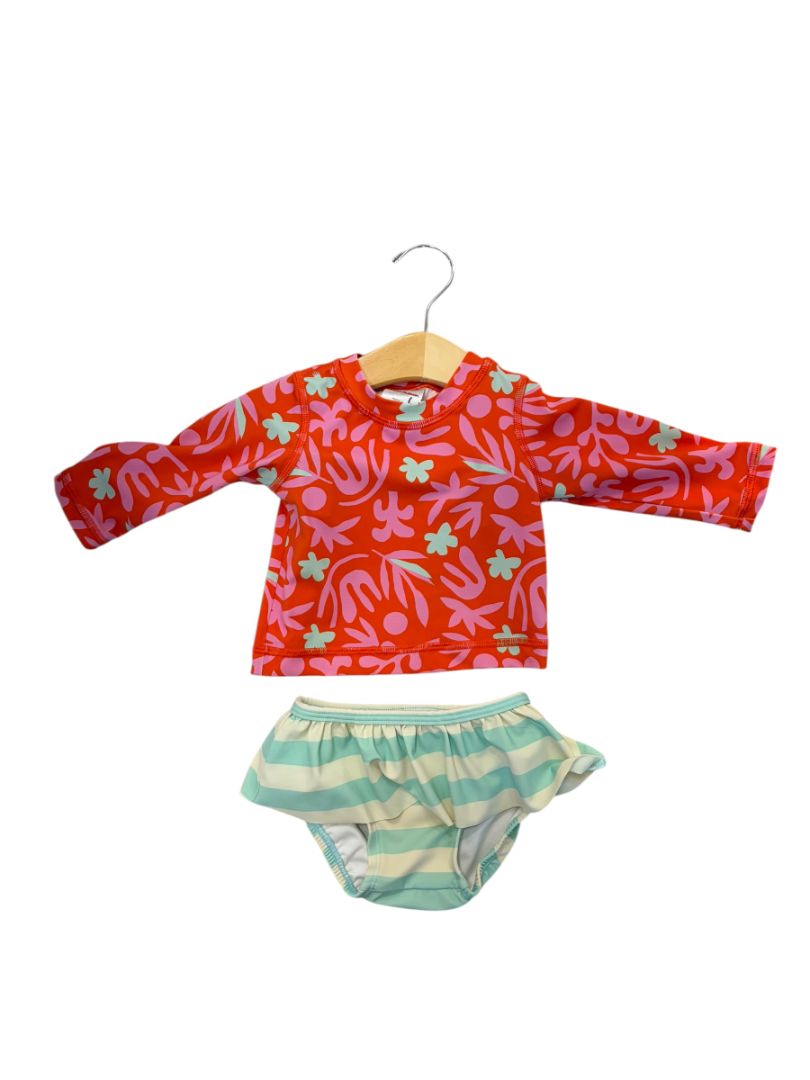 Orange/Mint Hanna Andersson Floral Rashguard Set, 3-6M