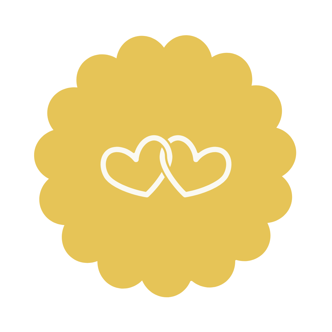 Yellow star-shaped badge with two white hearts on a yellow background