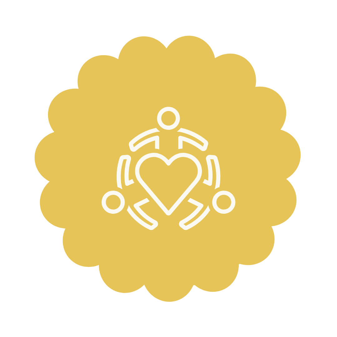 White icon of a heart with wings on a yellow background