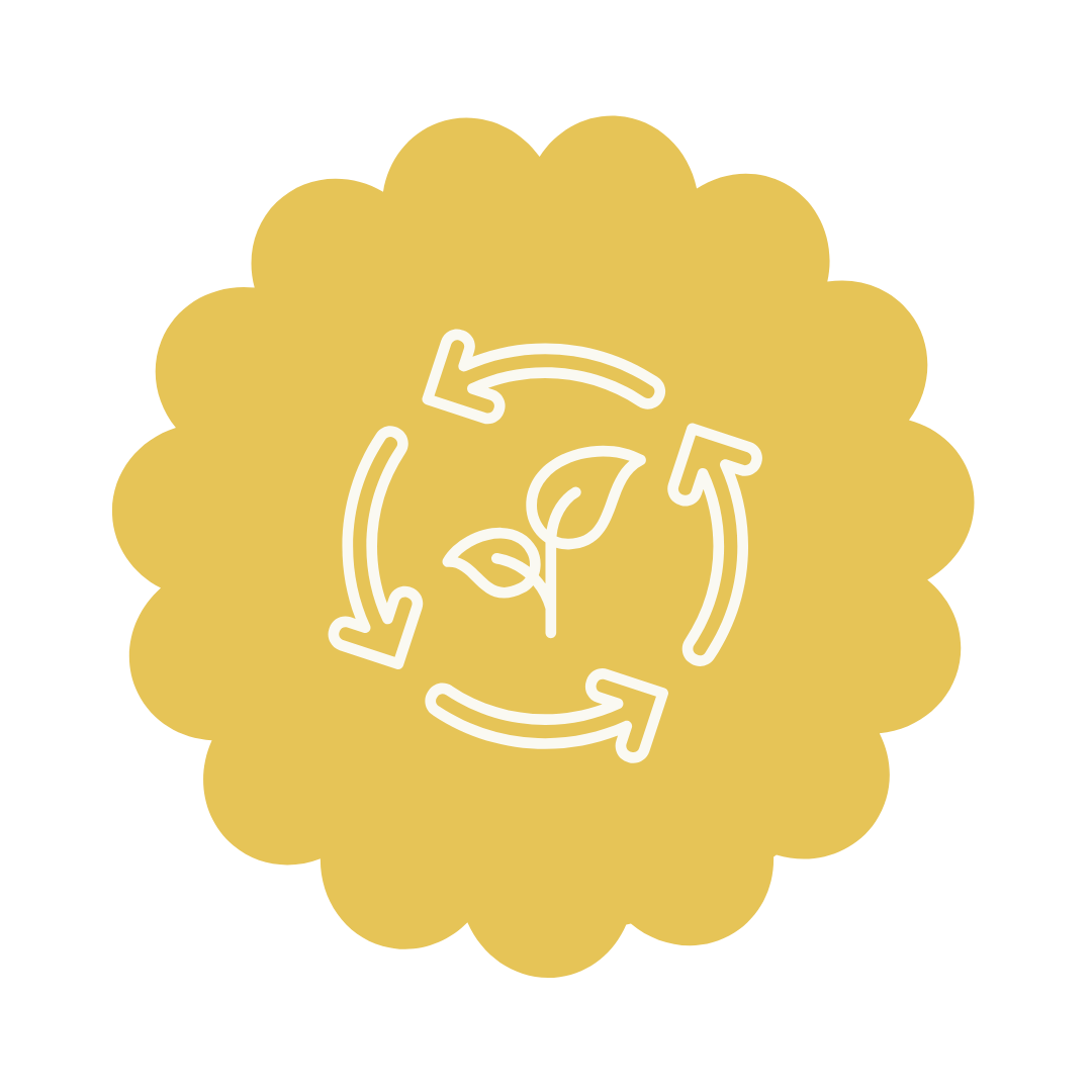 icon with a white recycling symbol and leaf on a yellow background