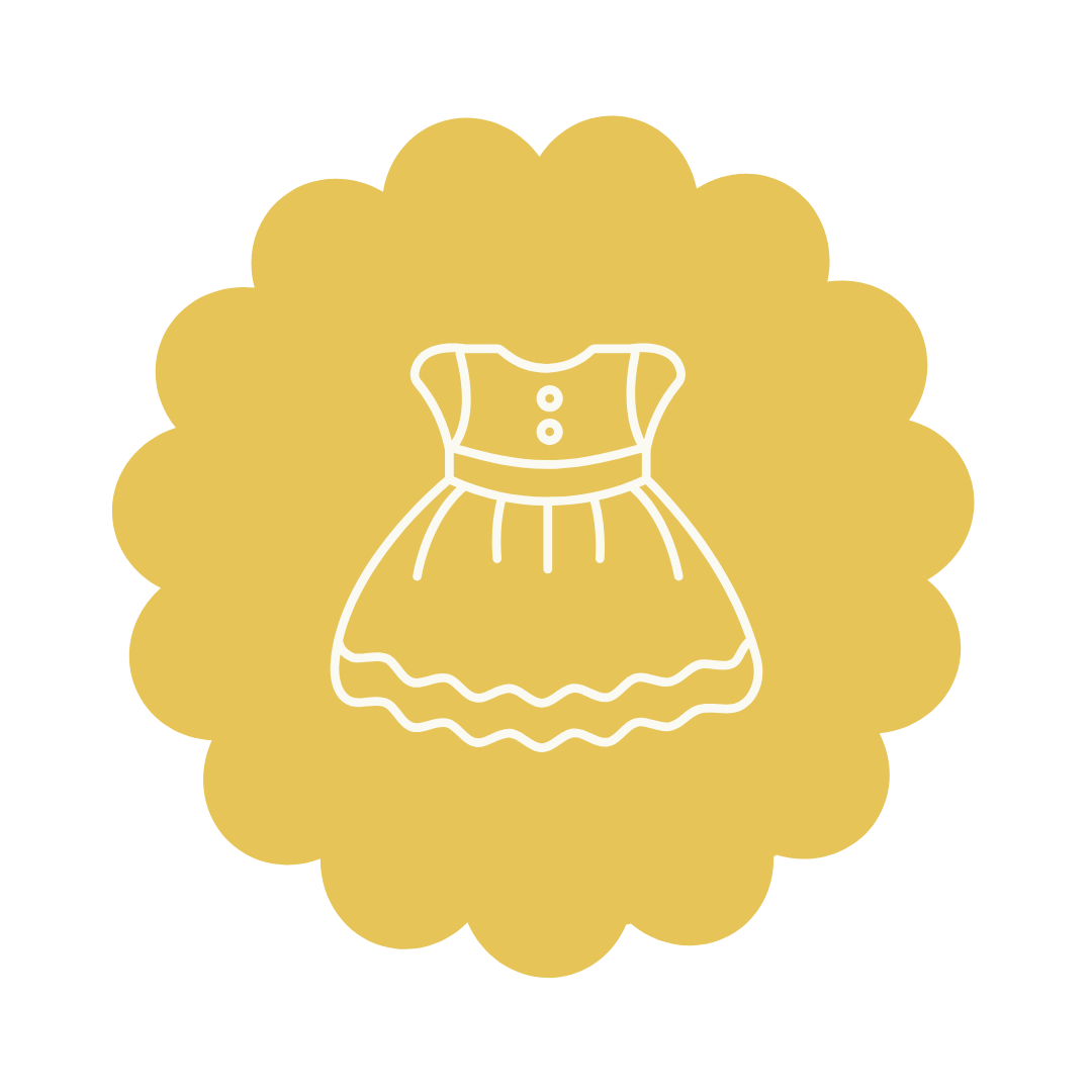 White dress icon on a yellow floral border