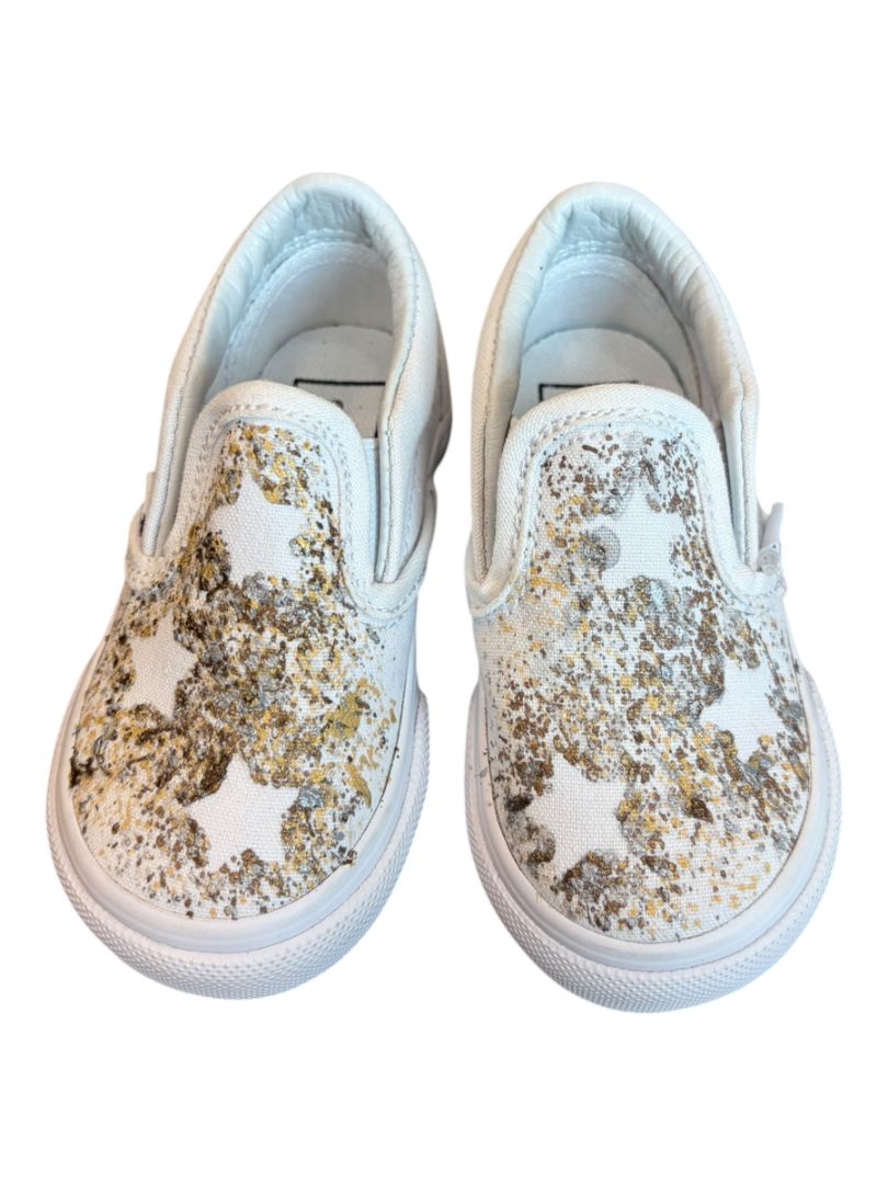 White/Gold Vans Star Slip-Ons, 4C (Brand New with Tags)