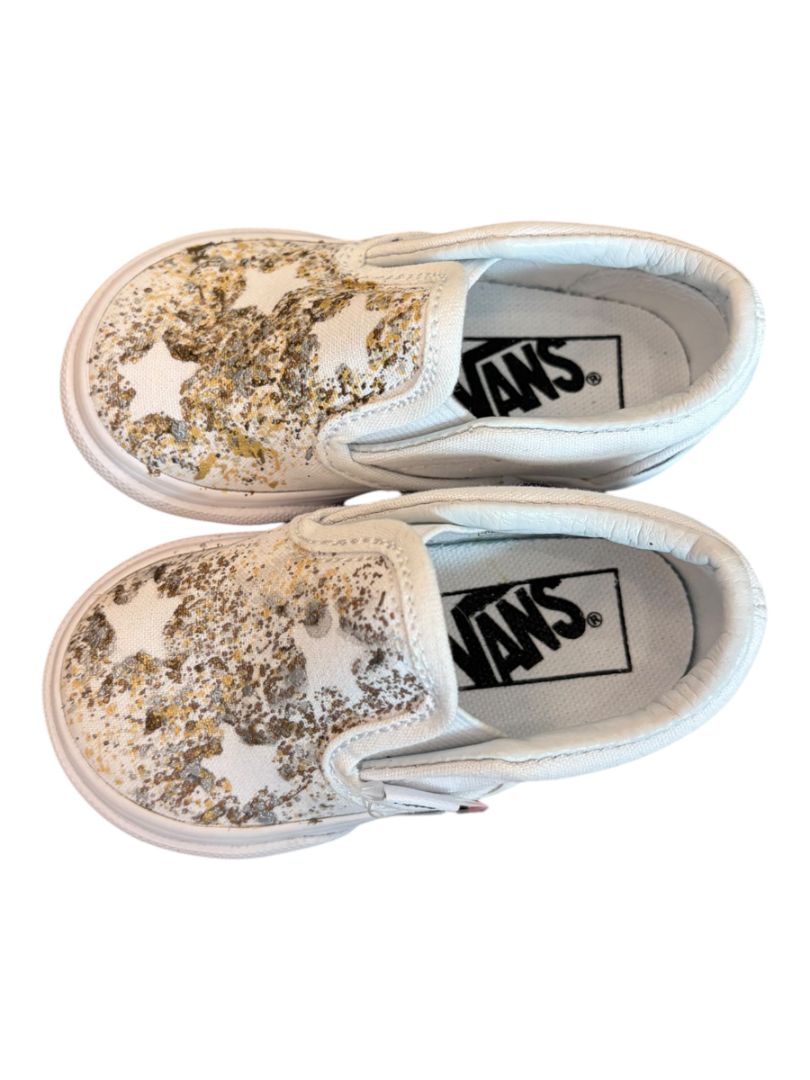 White/Gold Vans Star Slip-Ons, 4C (Brand New with Tags)