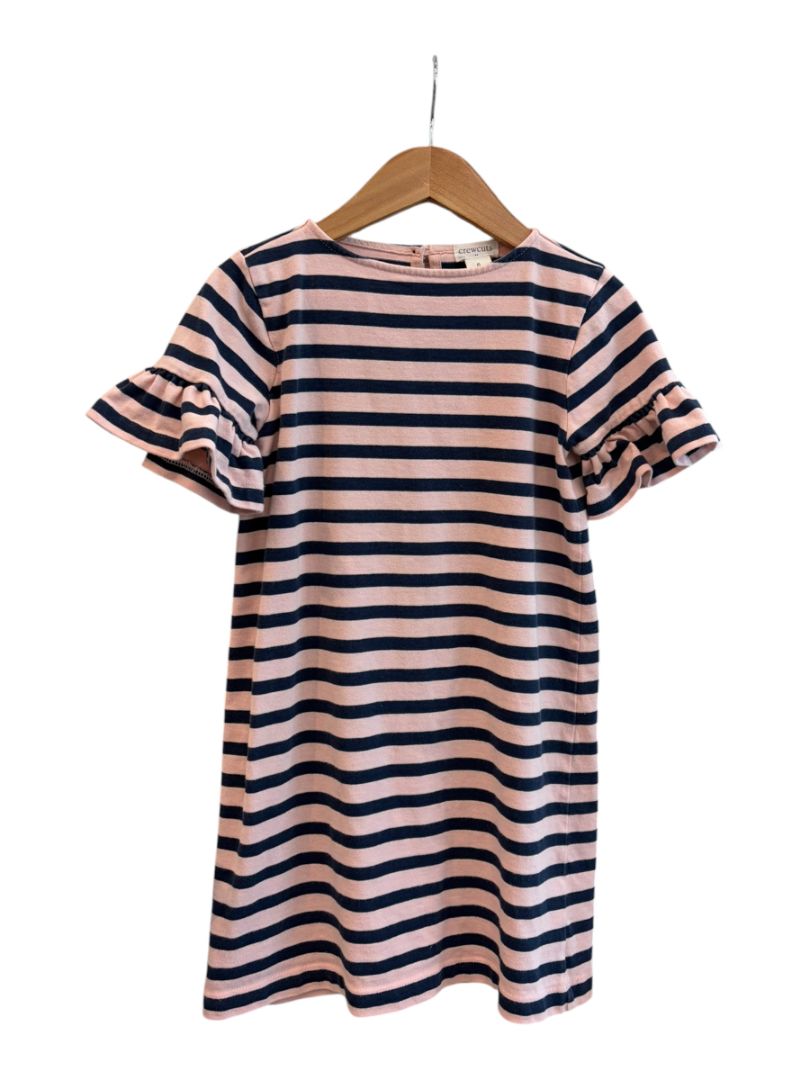 Pink/Navy Crewcuts Striped Flutter Sleeve Dress, 6T