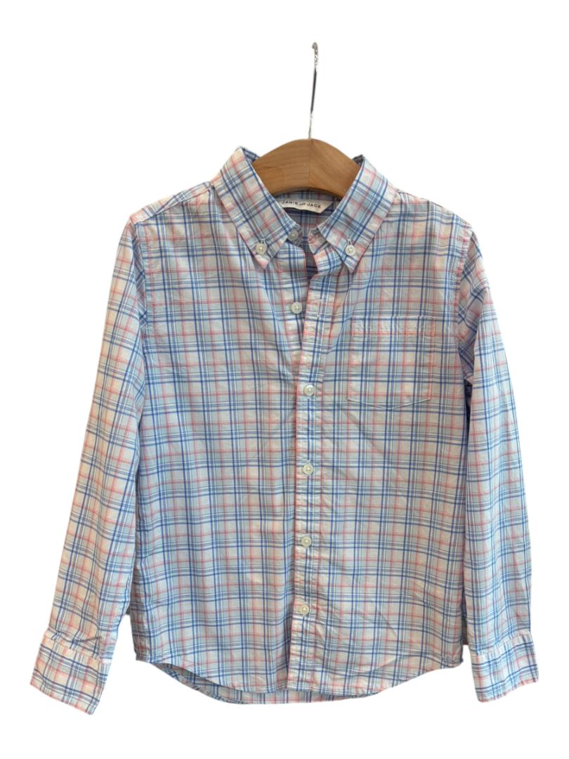 White/Blue/Red Janie and Jack Plaid Button Down, 6T