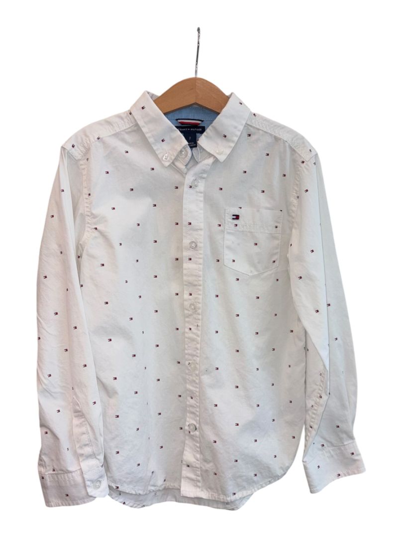 White Tommy Hilfiger Logo Button Down, 7T