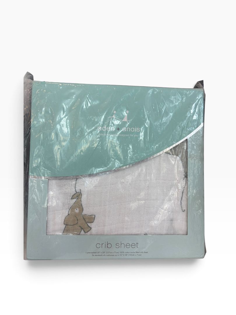 White/Brown Aden + Anais Elephant Crib Sheet (Brand New in Packaging)