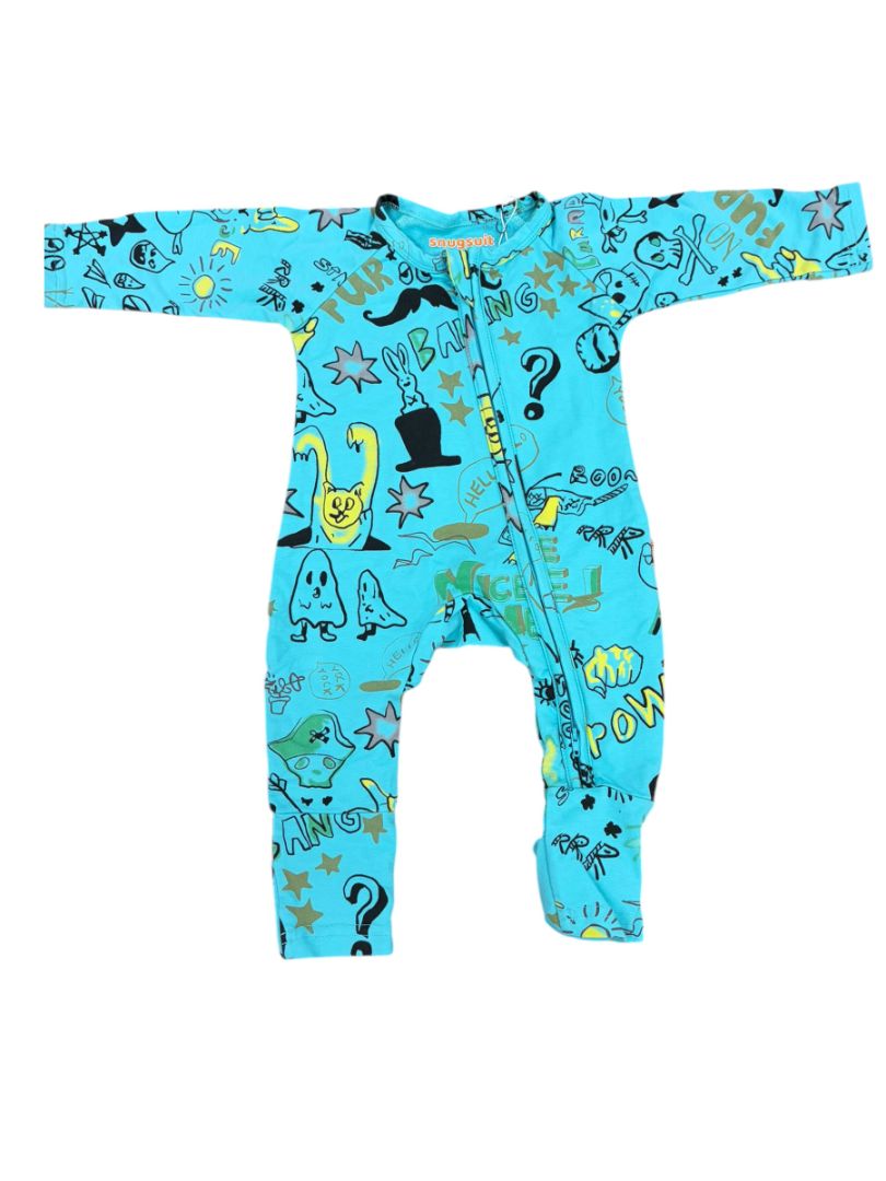 Turquoise Snugsuit Doodle Footy, 3-6M