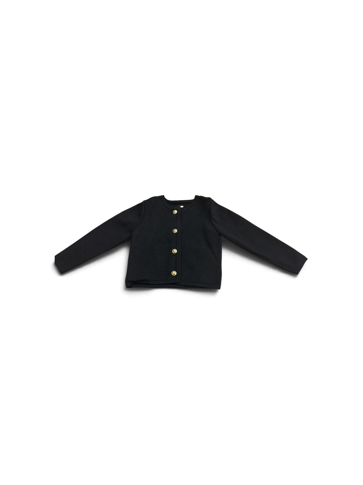 Baby Gap black knit cardigan with gold button front closure, size 5Y.