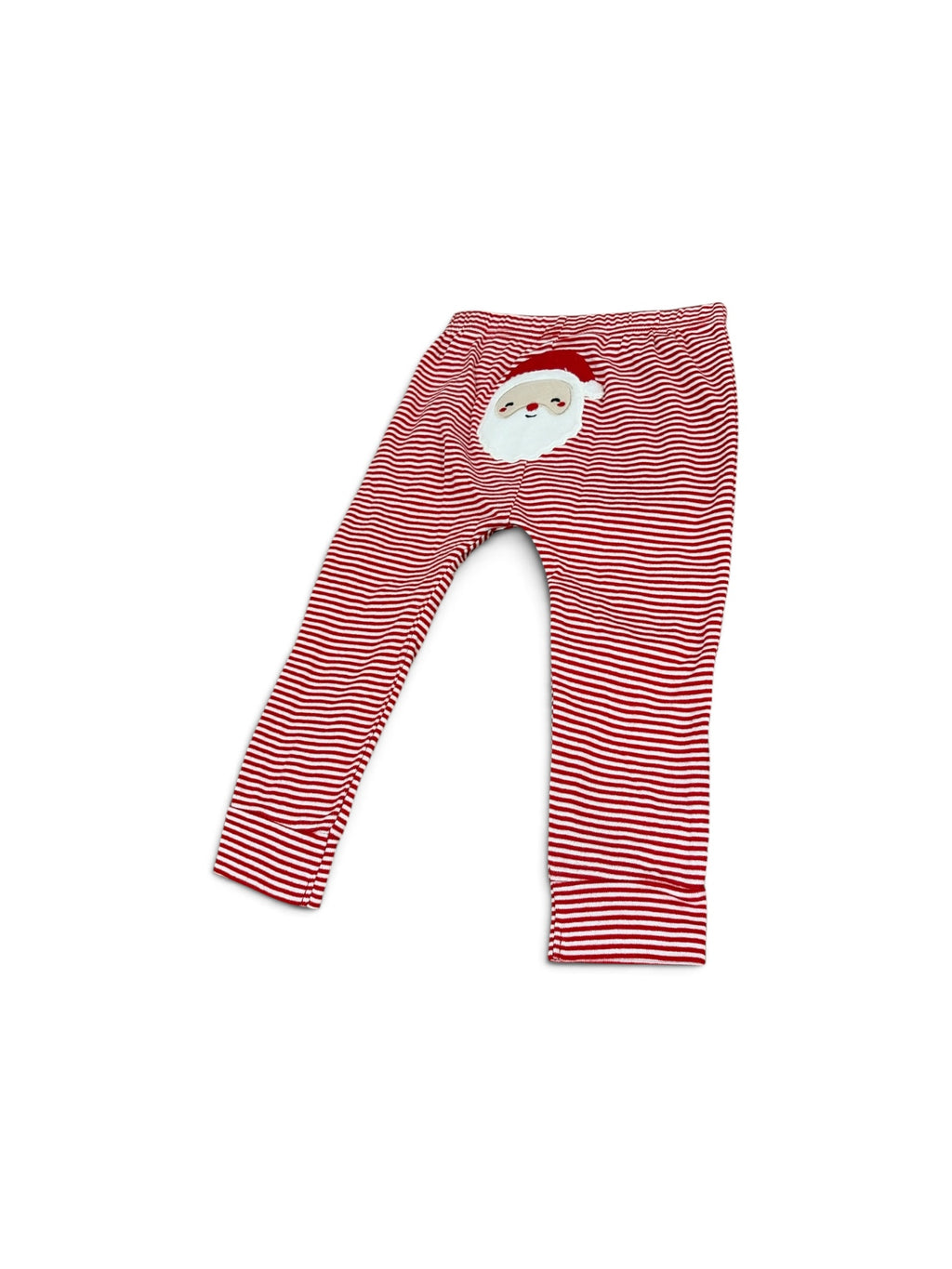 Carter's red and white striped baby pants featuring a cute Santa Claus face applique on the seat.