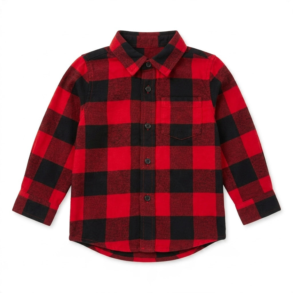 Cat & Jack toddler boys red and black buffalo plaid long sleeve button down shirt with a chest pocket