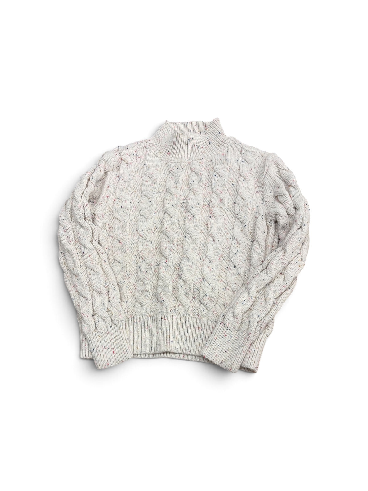Crewcuts white cableknit mock turtleneck sweater with multicolored flecks for children.