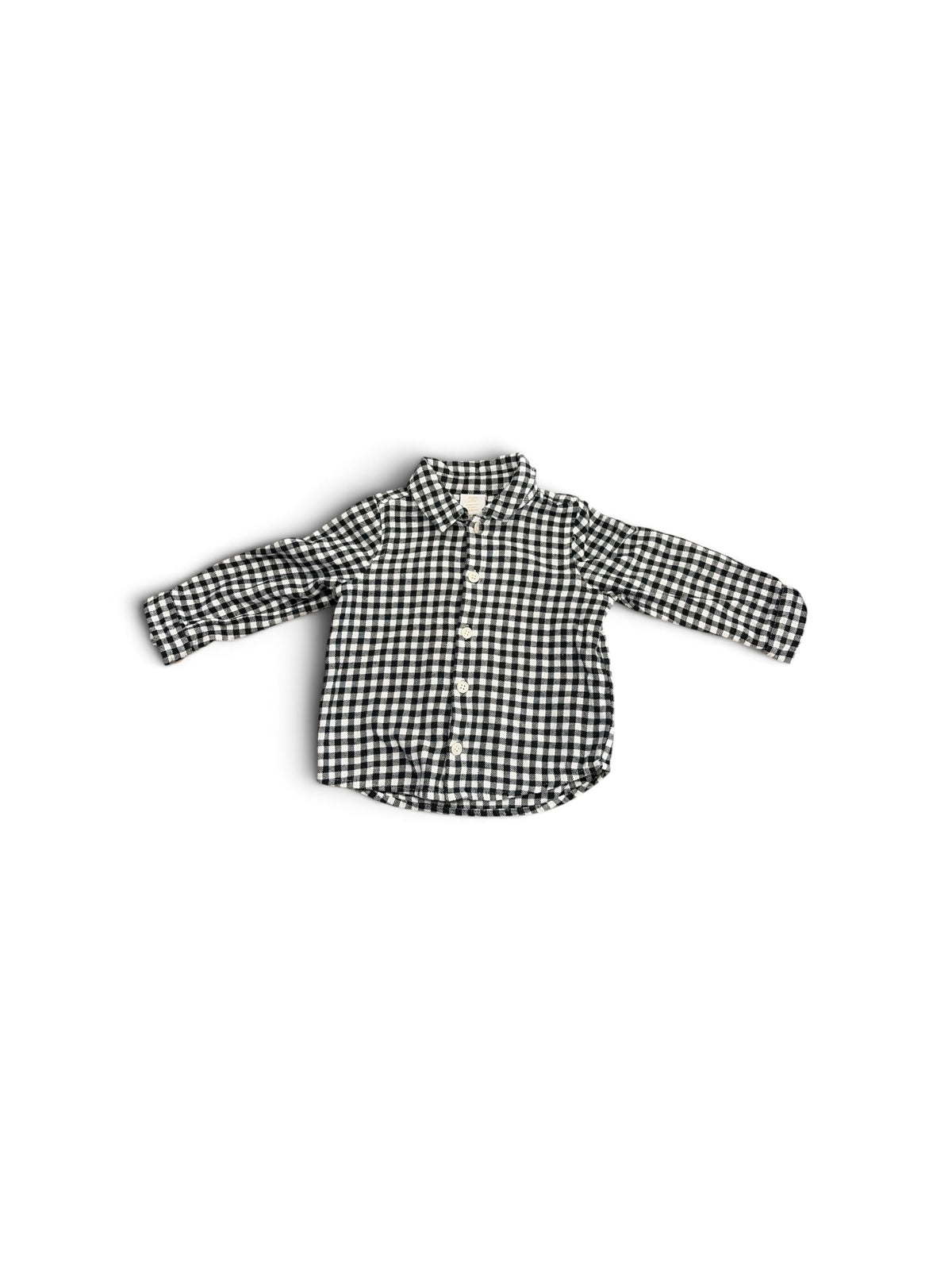 Ever & Ever baby flannel shirt in black and white gingham check with long sleeves and button-down front.