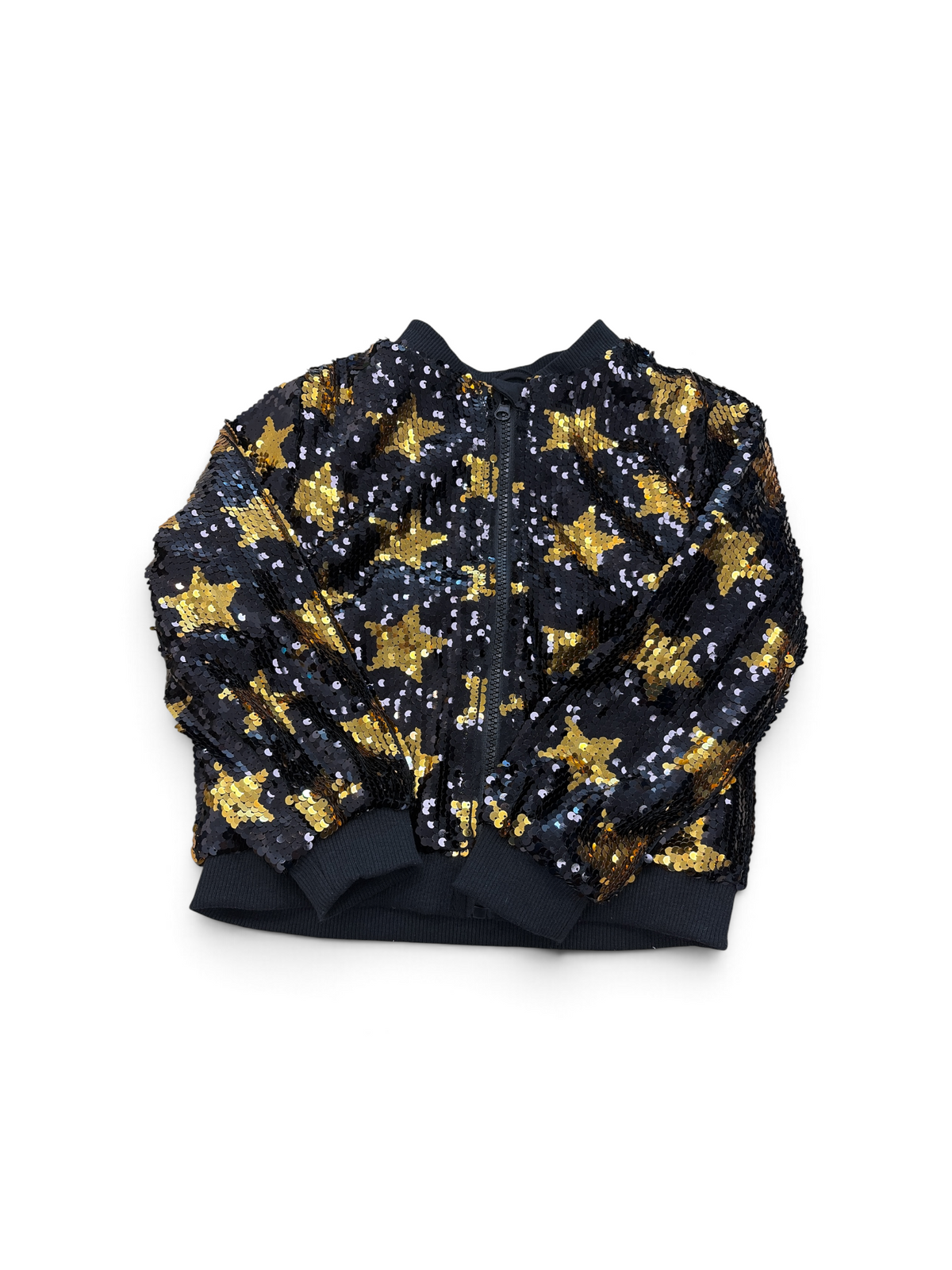 Black/Gold Welaken Star Sequin Bomber Jacket, 5T